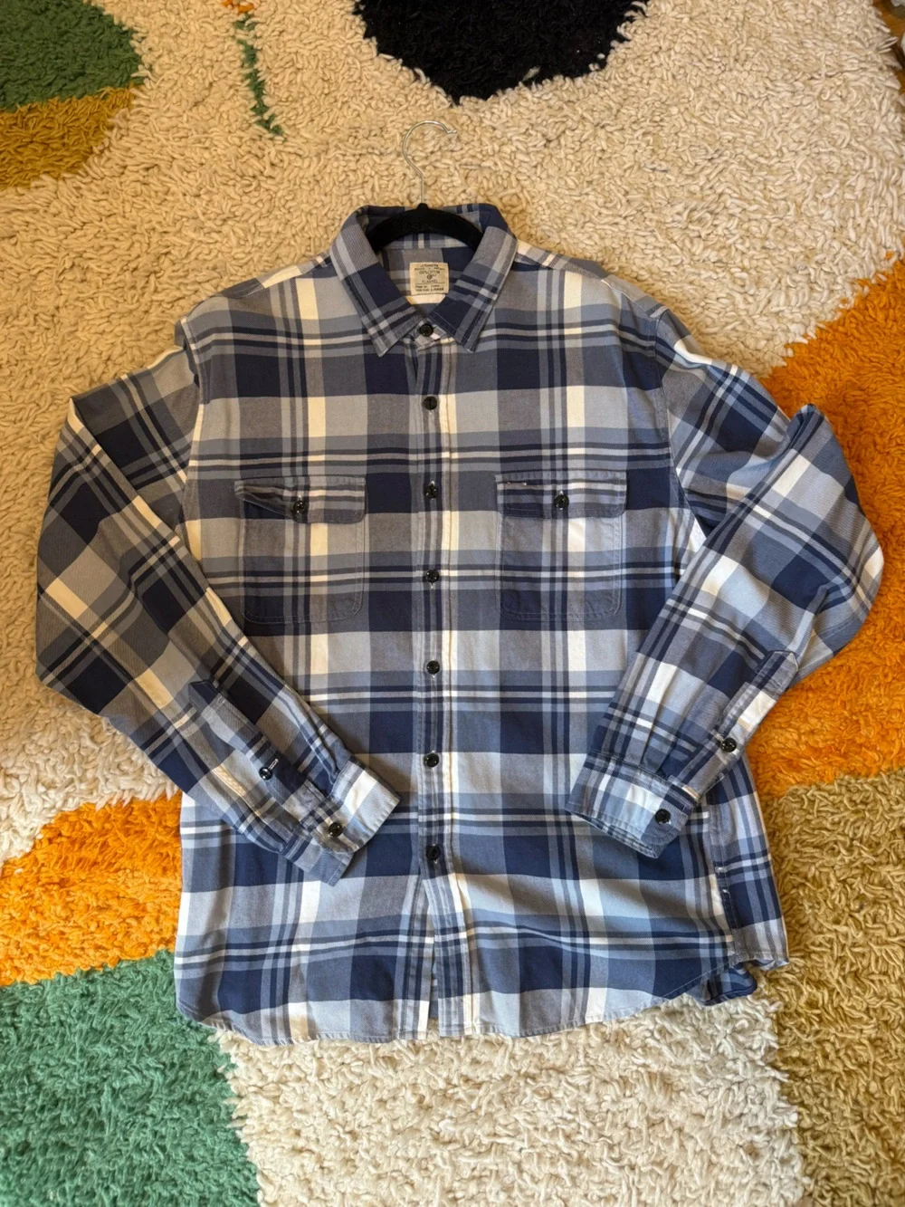 J. Crew Blue and White Plaid Flannel Button-Down Shirt - Men's